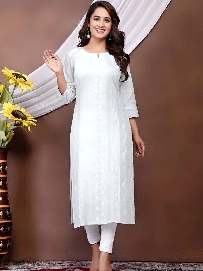 White Chikankari Embroidery Cotton Kurti for Women - Kalira Luxury