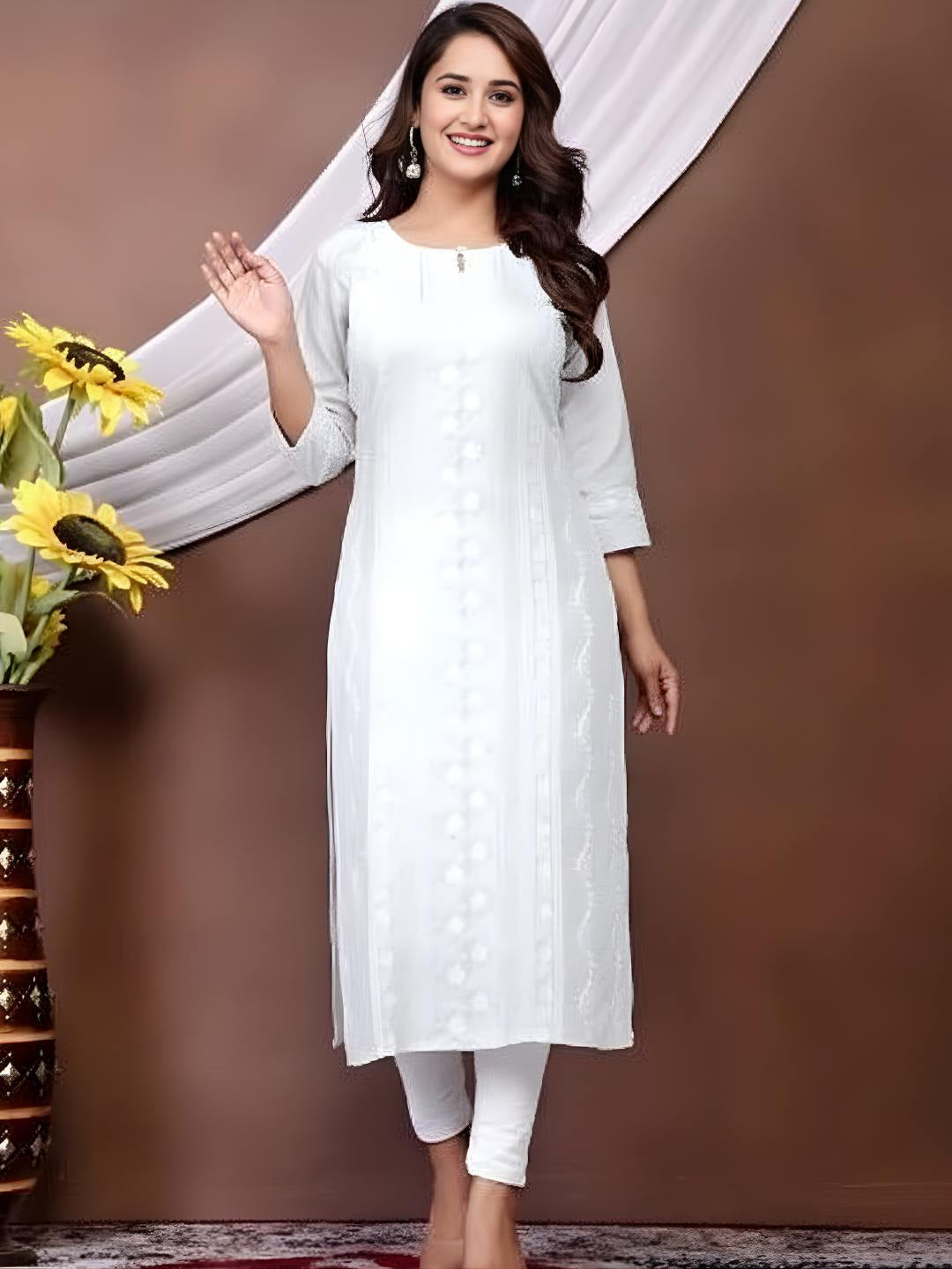 White Chikankari Embroidery Cotton Kurti for Women - Kalira Luxury