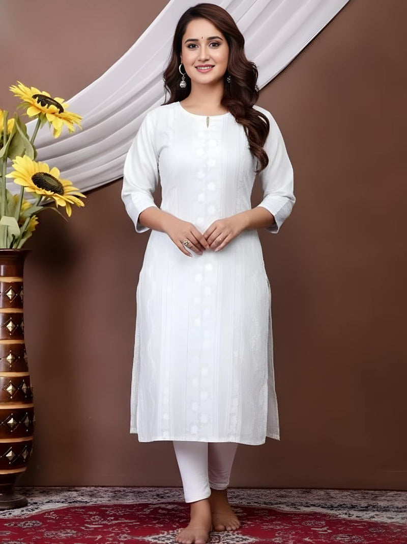 White Chikankari Embroidery Cotton Kurti for Women - Kalira Luxury