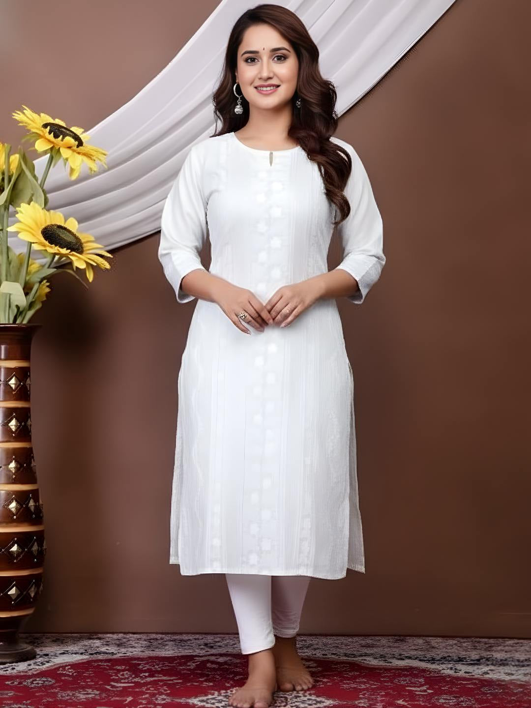 White Chikankari Embroidery Cotton Kurti for Women - Kalira Luxury
