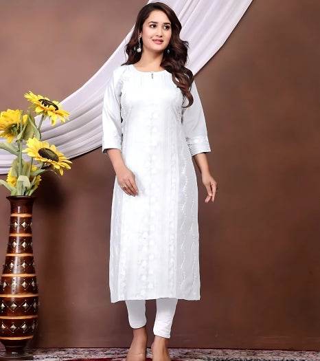 White Chikankari Embroidery Cotton Kurti for Women - Kalira Luxury