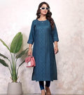 Teal Chikankari Embroidery Cotton Kurti for Women