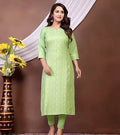 Pista Green Chikankari Embroidery Cotton Kurti for Women